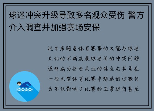 球迷冲突升级导致多名观众受伤 警方介入调查并加强赛场安保